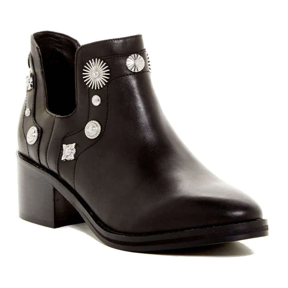 Miista New Boots Black Stud Embellished Booties Leather Women's 9.5 Chic! - Picture 3 of 17
